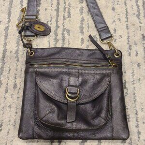 Fossil Sasha Purple Pewter Leather Cross Body Messenger Bag